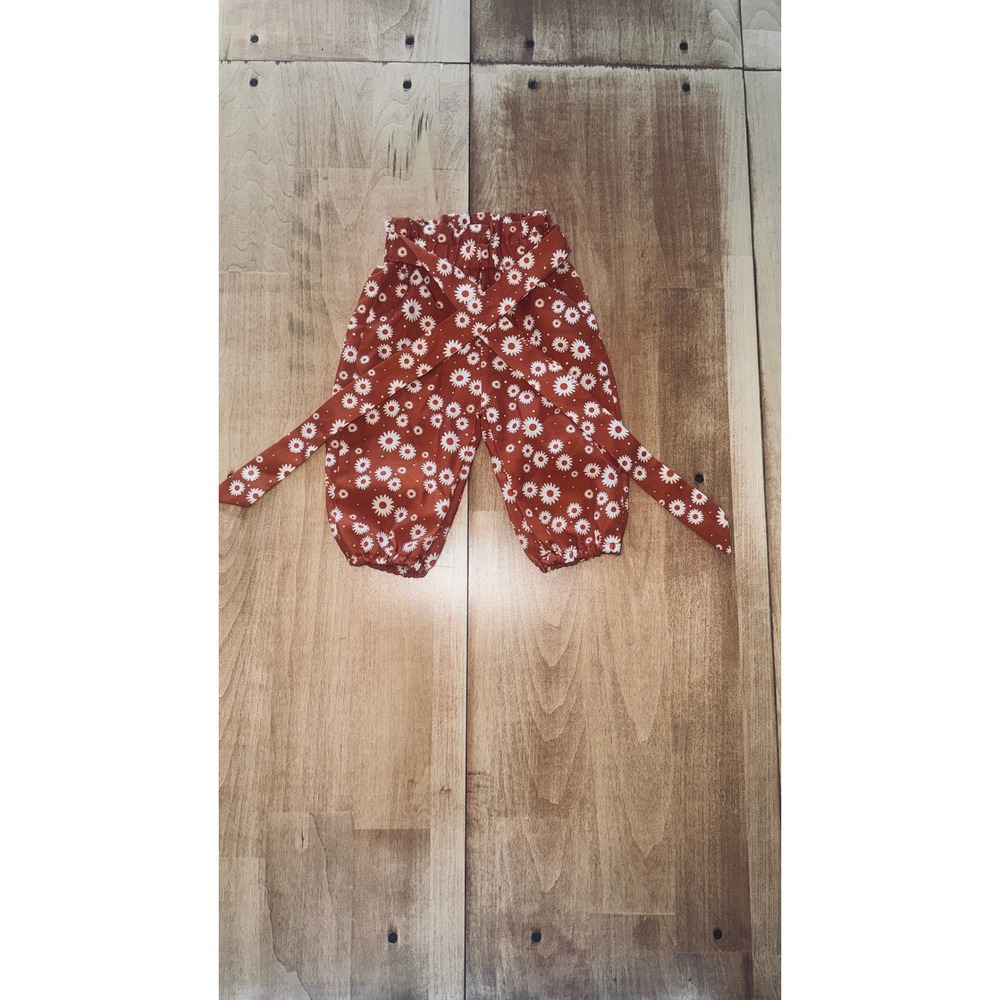 Kids Baby Girls Brownish‎ Orange Bloomers Pants Bloom Flower Print Elastic Waist